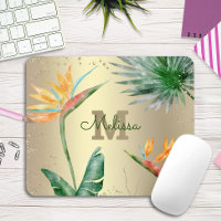 Tropical Palm Foliage Floral Monogram Script Gold