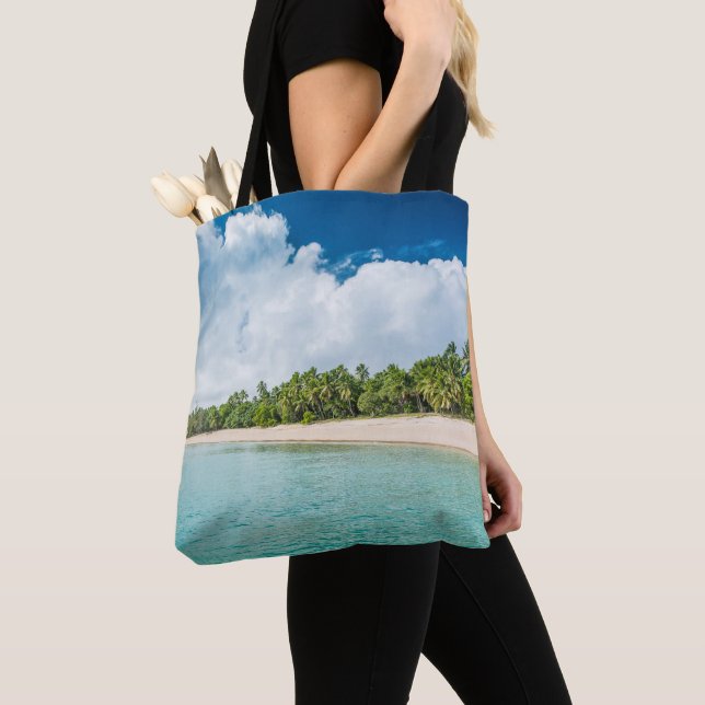 Tropical Palm Fringed Beach Tote Bag (Close Up)