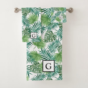 Tropical Palm Frond   Monogram Bath Towel Set