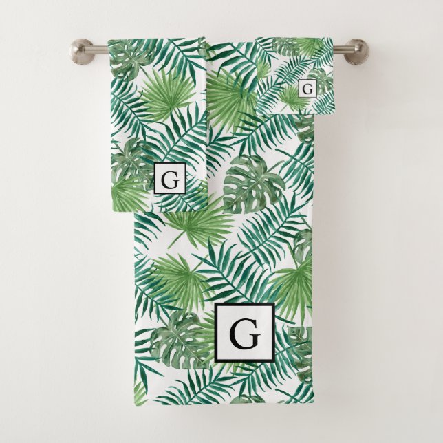 Tropical Palm Frond | Monogram Bath Towel Set (Insitu)
