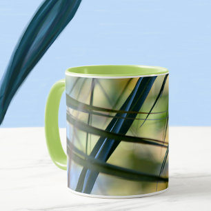Tropical Palm Fronds Abstract Blue Green Yellow Mug