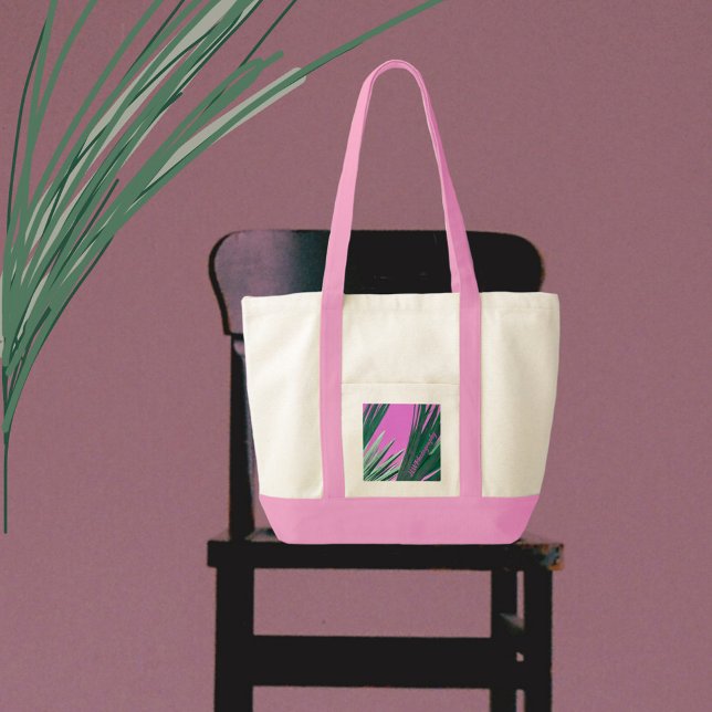 Tropical Palm Fronds in Green and Pink Tote Bag (Creator Uploaded)