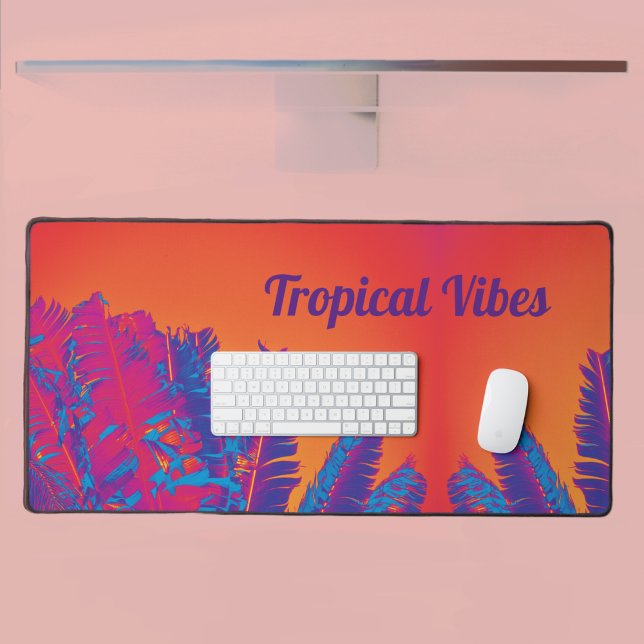 Tropical Palm Fronds Psychedelic Orange Pink Desk Mat (Creator Uploaded)