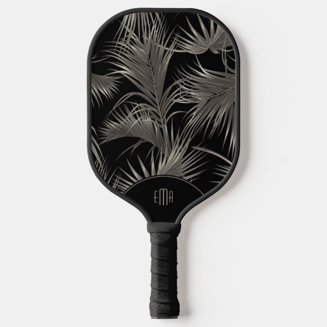 Tropical Palm Fronds with Monogram Initials Pickleball Paddle (Front)