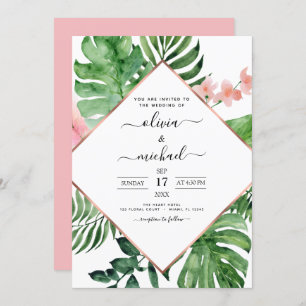 Tropical Palm Geometric Beach Wedding  Invitation