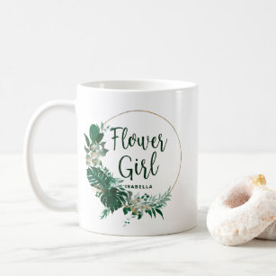 Tropical Palm Gold Circle Personalised Flower Girl Coffee Mug