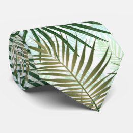 Tropical palm green leaves neck tie
