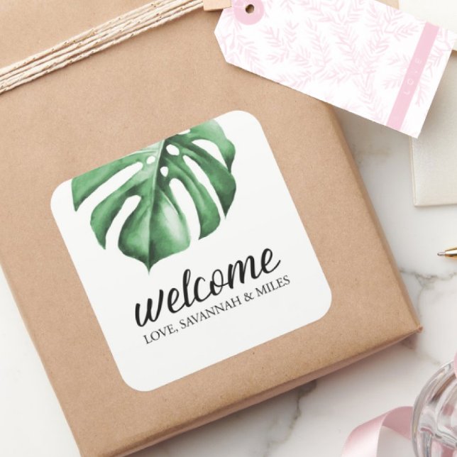 Tropical Palm Greenery Wedding Welcome Bag Sticker (Creator Uploaded)