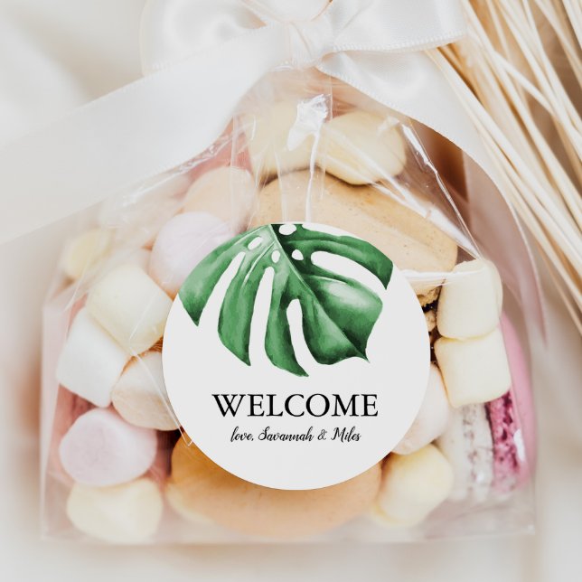 Tropical Palm Greenery Wedding Welcome Bag Sticker (Creator Uploaded)