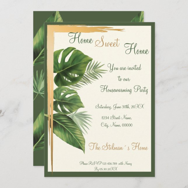 Tropical Palm Housewarming Party Invitation (Front/Back)