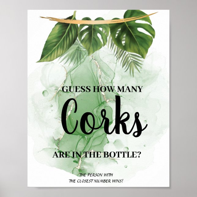 Tropical Palm How Many Corks Bridal Shower Game Poster (Front)