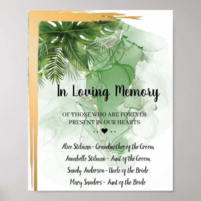 Tropical Palm In Loving Memory Wedding Sign (Front)