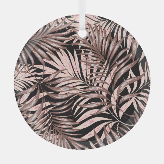 Tropical Palm: Jungle Floral Pattern. Glass Tree Decoration (Front)