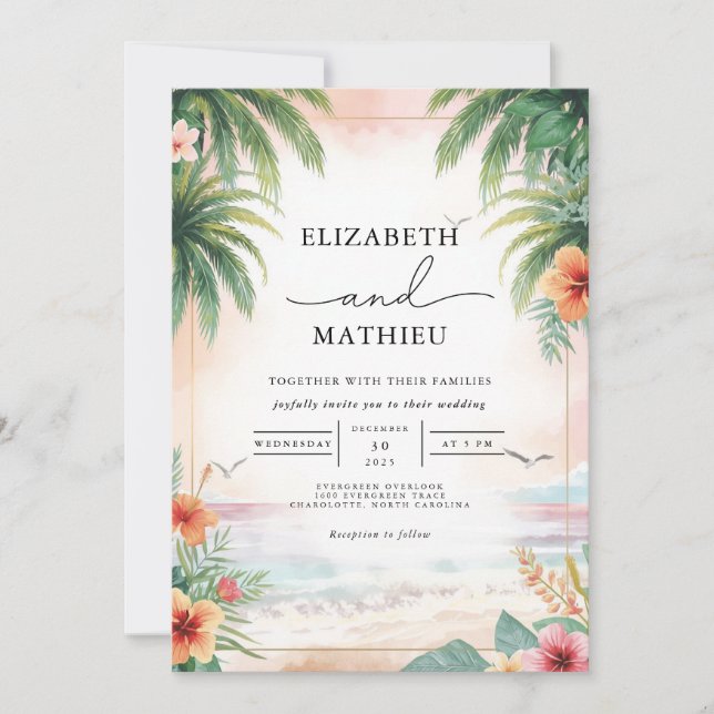 Tropical Palm Leaf Arch Wedding Invitation (Front)