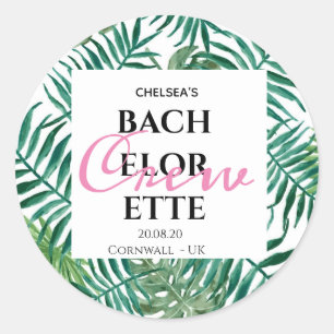 Tropical Palm Leaf Bachelorette Crew Party  Classic Round Sticker