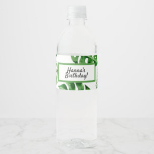 Tropical Palm Leaf Birthday Water Bottle Label