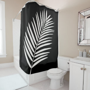 Tropical Palm Leaf Black Shower Curtain