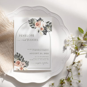 Tropical Palm Leaf  Boho Wedding Floral  Invitation