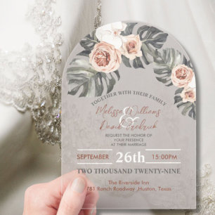 Tropical Palm Leaf Botanical Boho Chic Wedding Acrylic Invitations