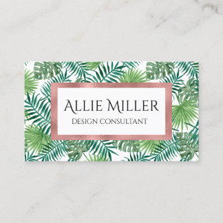 Tropical Palm Leaf Botanical Faux Rose Gold Business Card