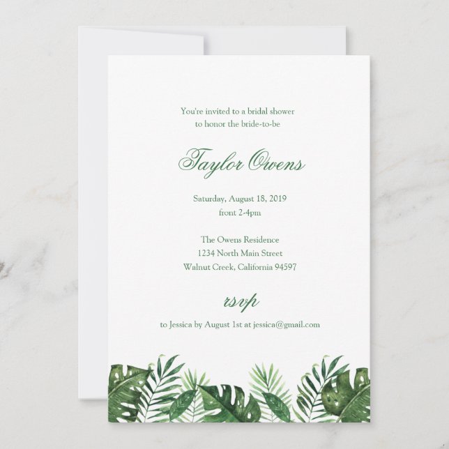 Tropical Palm Leaf Bridal Shower Invitation (Front)