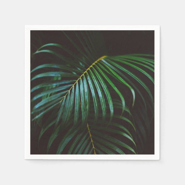 Tropical Palm Leaf Calm Green Minimalistic Napkin (Front)