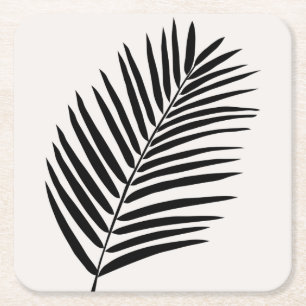 Tropical Palm Leaf Cream White And Black Square Paper Coaster