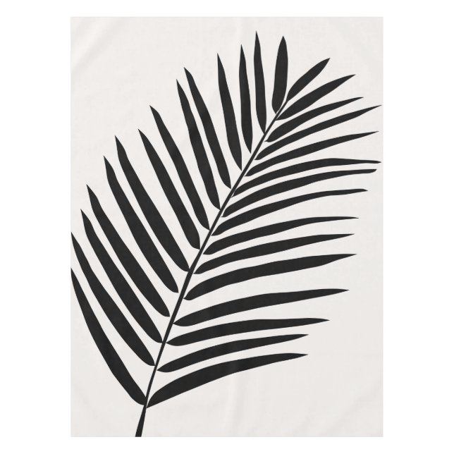 Tropical Palm Leaf Cream White And Black Tablecloth (Front)