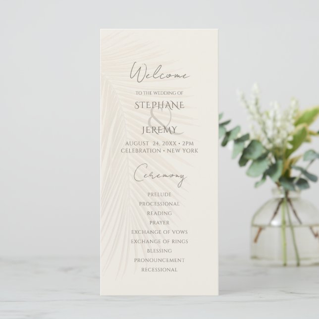 Tropical Palm Leaf Desert Wedding Program (Standing Front)