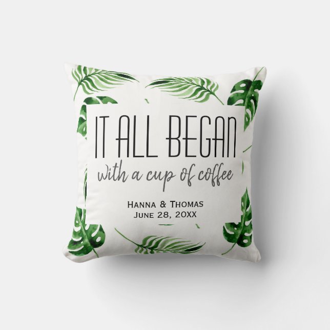 Tropical Palm Leaf Destination Wedding Cushion (Front)