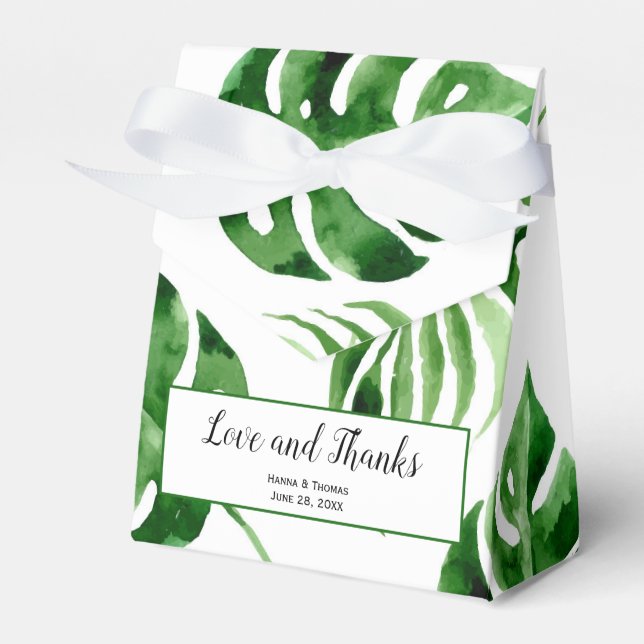 Tropical Palm Leaf Destination Wedding Thank You Favour Box (Front Side)