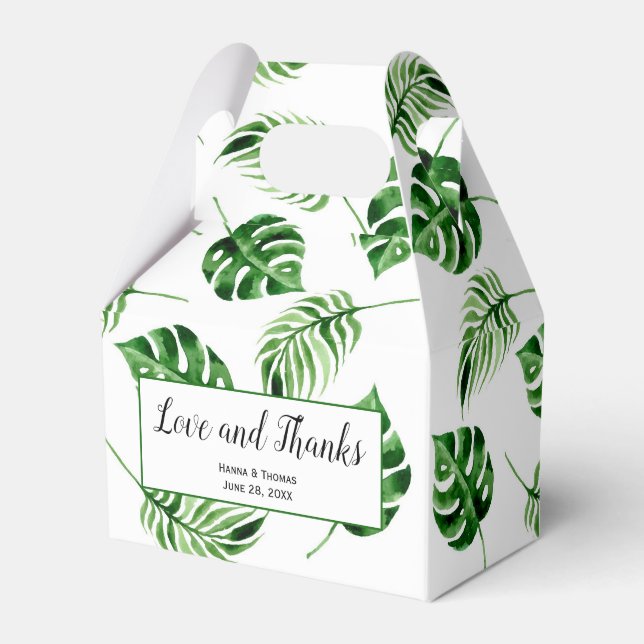 Tropical Palm Leaf Destination Wedding Thank You Favour Box (Front Side)