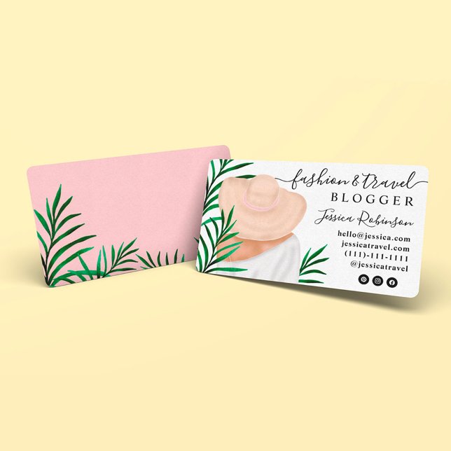 Tropical palm leaf fashion illustration blogger business card (Creator Uploaded)
