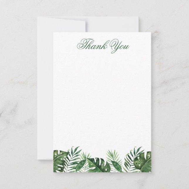 Tropical Palm Leaf Flat Thank You Card (Front)