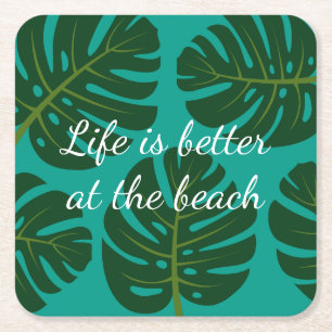 Tropical palm leaf floral print drink coasters