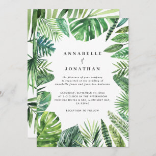 Tropical palm leaf foliage wedding invitation