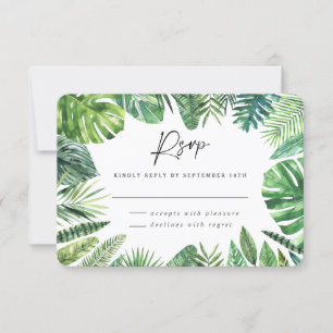 Tropical palm leaf foliage wedding rsvp reply  card