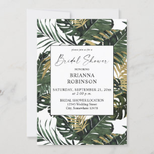 Tropical Palm Leaf & Gold Greenery Bridal Shower Invitation