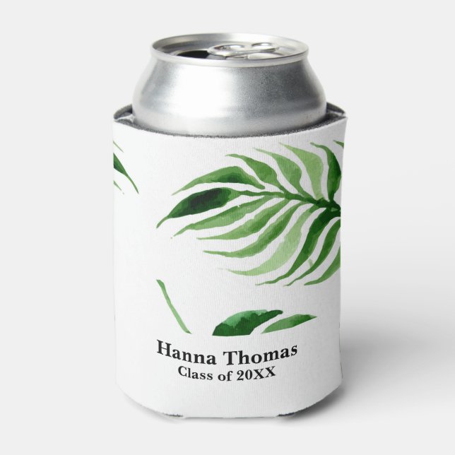Tropical Palm Leaf Graduation Can Cooler (Can Front)
