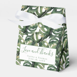 Tropical Palm Leaf Green Gold Wedding Thank You Favour Box