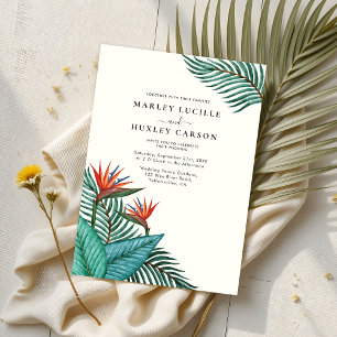 Tropical Palm Leaf Greenery Casual Wedding Invitation