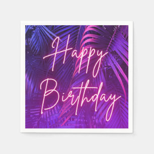  Tropical Palm Leaf Happy Birthday Paper Napkin