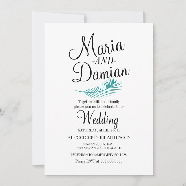 Tropical Palm Leaf Illustration Wedding Invitation (Front)