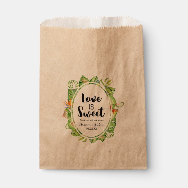 Tropical Palm Leaf Island Wedding Love is Sweet Favour Bag (Front)