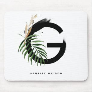 Tropical Palm Leaf Letter G Monogram Personalised Mouse Pad
