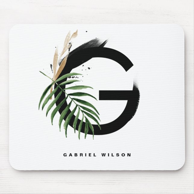 Tropical Palm Leaf Letter G Monogram Personalised Mouse Pad (Front)