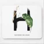 Tropical Palm Leaf Letter H Monogram Personalised Mouse Pad<br><div class="desc">Customisable letter H monogram mousepad featuring watercolor tropical palm leaf,  faux gold foil leaf and black watercolor brush accents. Personalise this tropical monogram mousepad by your name or other details. This boho letter H monogram mousepad will be perfect as a gift. Other letters are available.</div>
