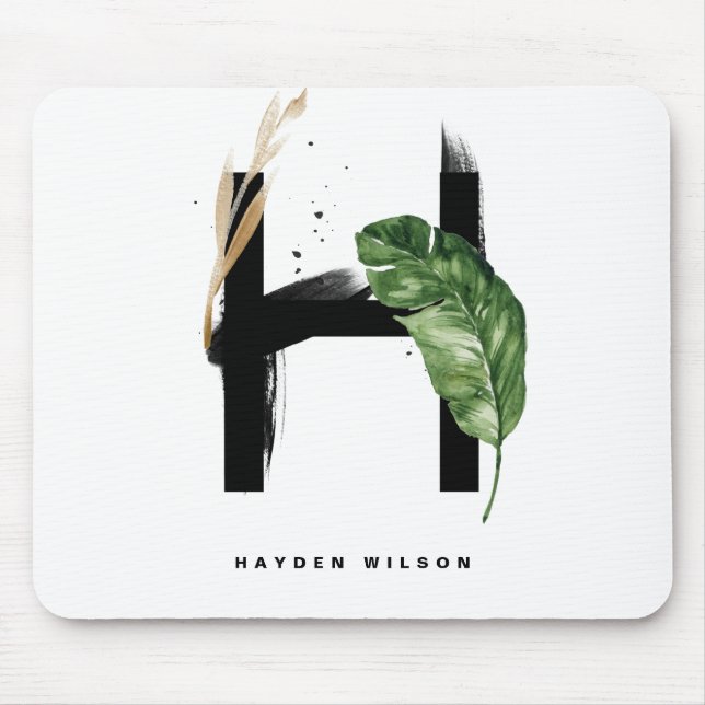 Tropical Palm Leaf Letter H Monogram Personalised Mouse Pad (Front)