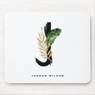 Tropical Palm Leaf Letter J Monogram Personalised Mouse Pad