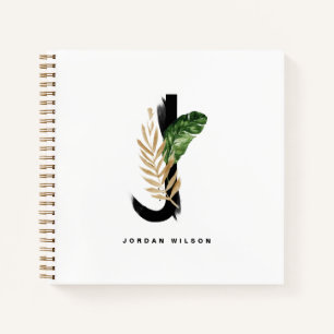 Tropical Palm Leaf Letter J Monogram Personalised Notebook